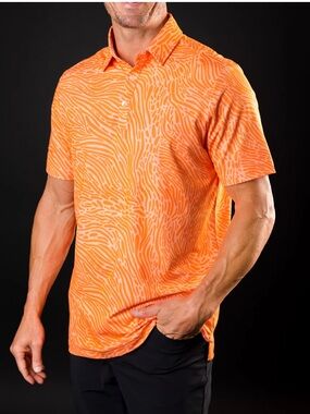 Sunday Swagger Orange Crush Golf Polo Men's 2XL Orange White Zebra Print